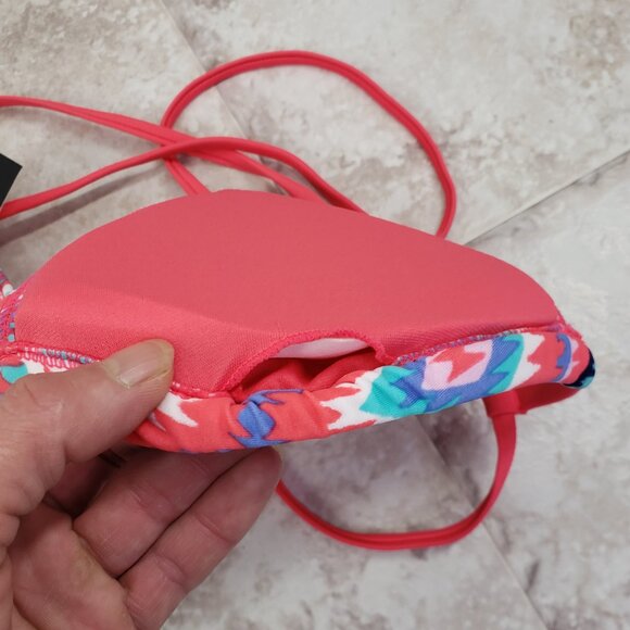 Coral Ganado Pink String Tie Triangle Bikini Top Hollister Removable Pads Sz M - Picture 3 of 8